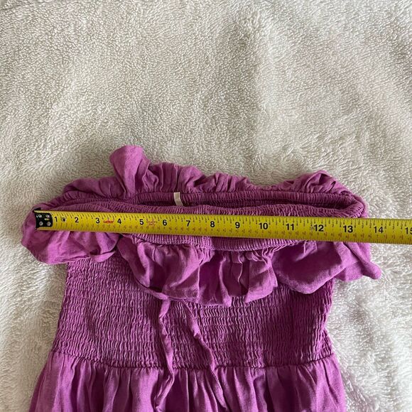 Free People Midi Dress Lush Life Linen Strapless Smocked Opera Mauve Size M New - Picture 2 of 11